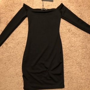 black choker detail bardot bodycon dress
